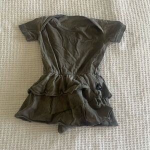 Nununu gray mineral wash, ruffle dress onesie. Size 0-6M